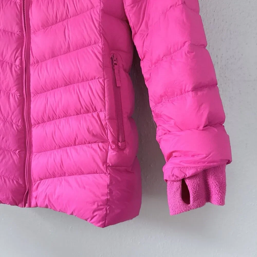 Eddie Bauer Down Parka Jacket Girls L (14) Pink Nylon Sherpa Lined Hooded